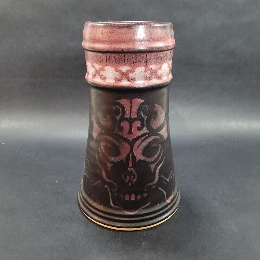 Cottonwood Arts Pottery Skull and Crossbones MUG Black Red Ceramic Stein Pirates